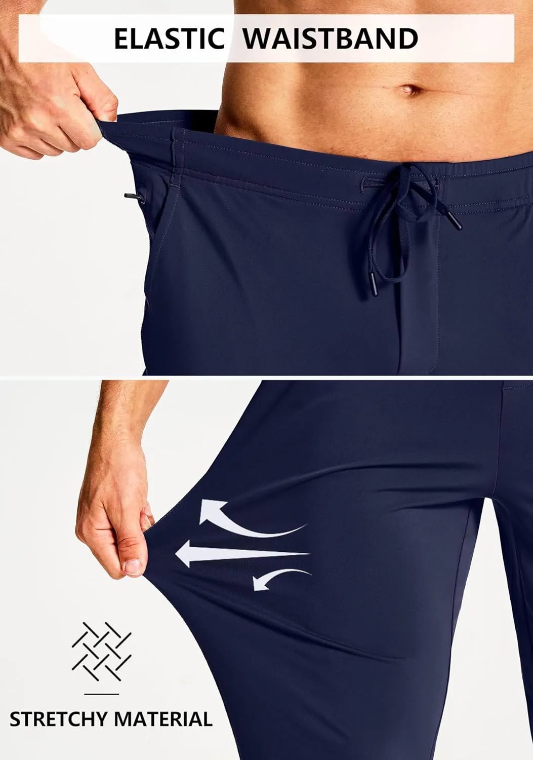 Men's Athletic Joggers Stretch Sweatpants with Zipper Pockets Running Workout Gym Track Golf Pants for Men