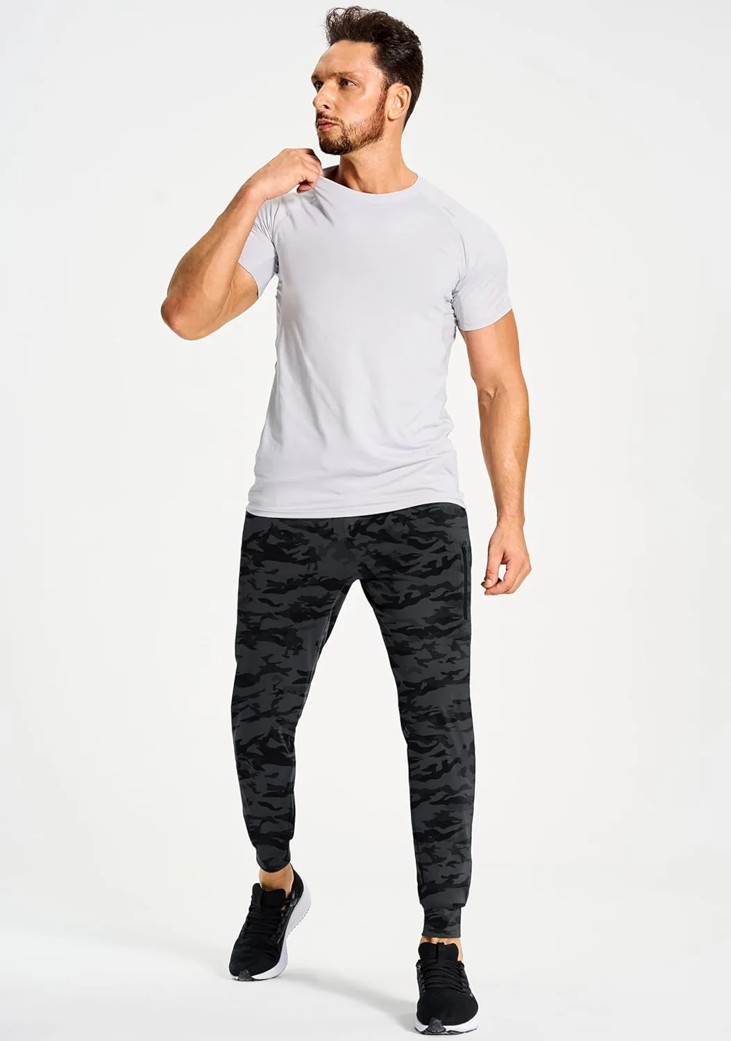 Men's Athletic Joggers Stretch Sweatpants with Zipper Pockets Running Workout Gym Track Golf Pants for Men