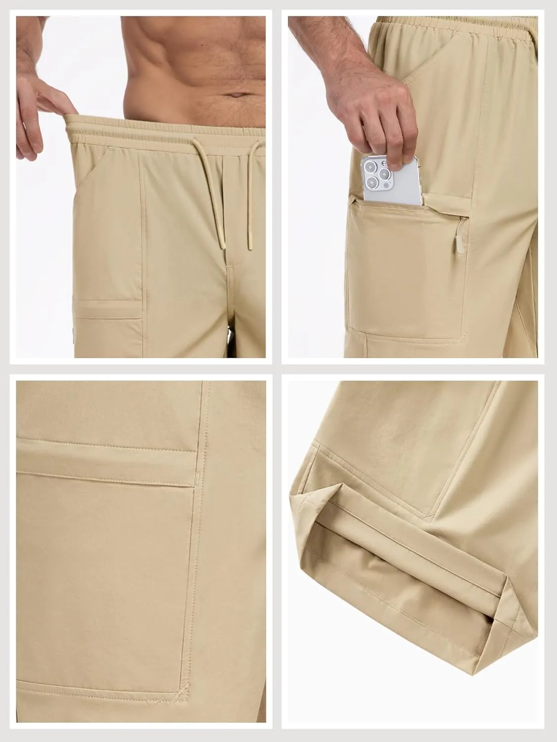 Mens Cargo Casual Shorts Lightweight Stretch Athletic Shorts Elastic Waistband with 5 Pockets Hiking Gym Beach