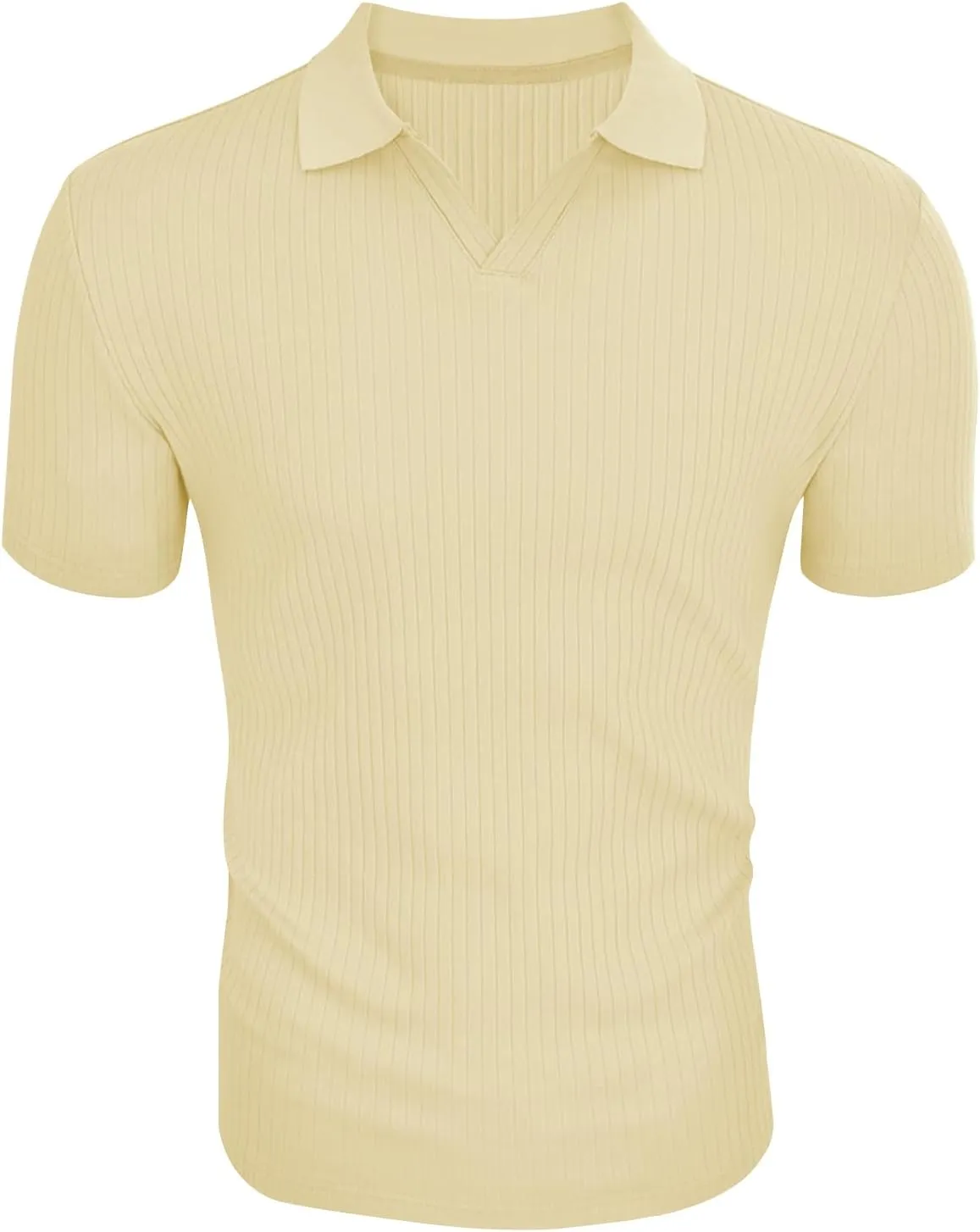 Men's Muscle V Neck Polo Shirts Slim Fit Short Long Sleeve Cotton Golf T-Shirts Ribbed Knit Soft Tees