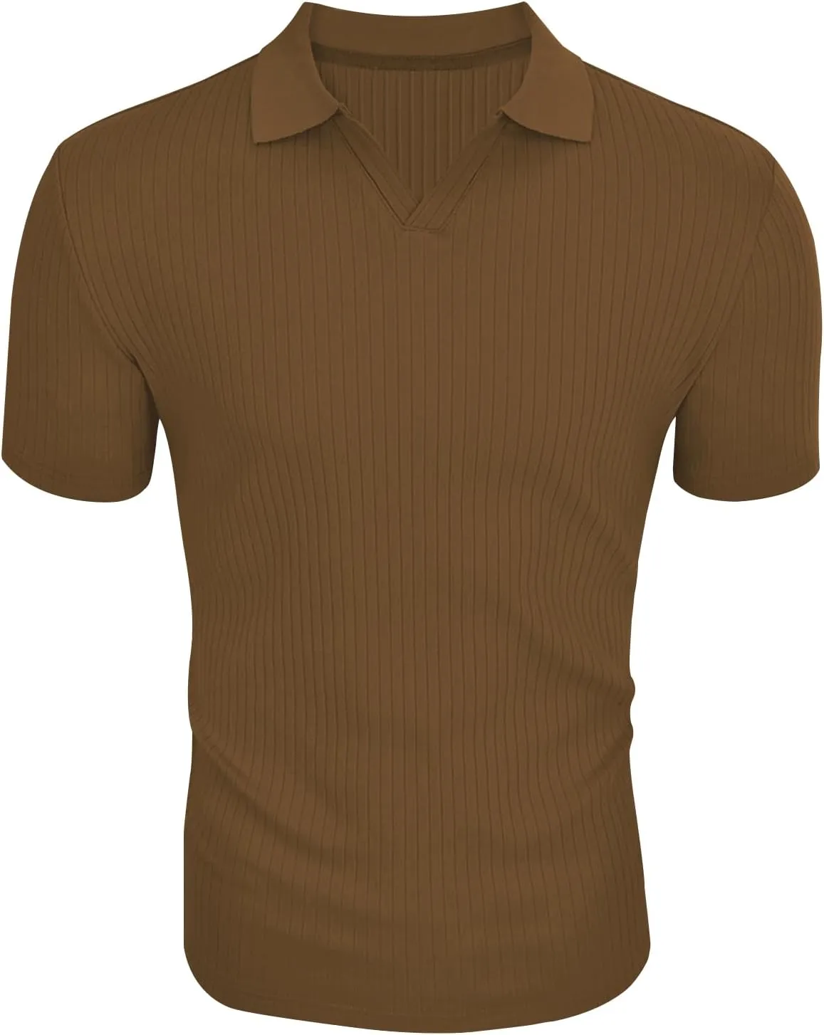 Men's Muscle V Neck Polo Shirts Slim Fit Short Long Sleeve Cotton Golf T-Shirts Ribbed Knit Soft Tees