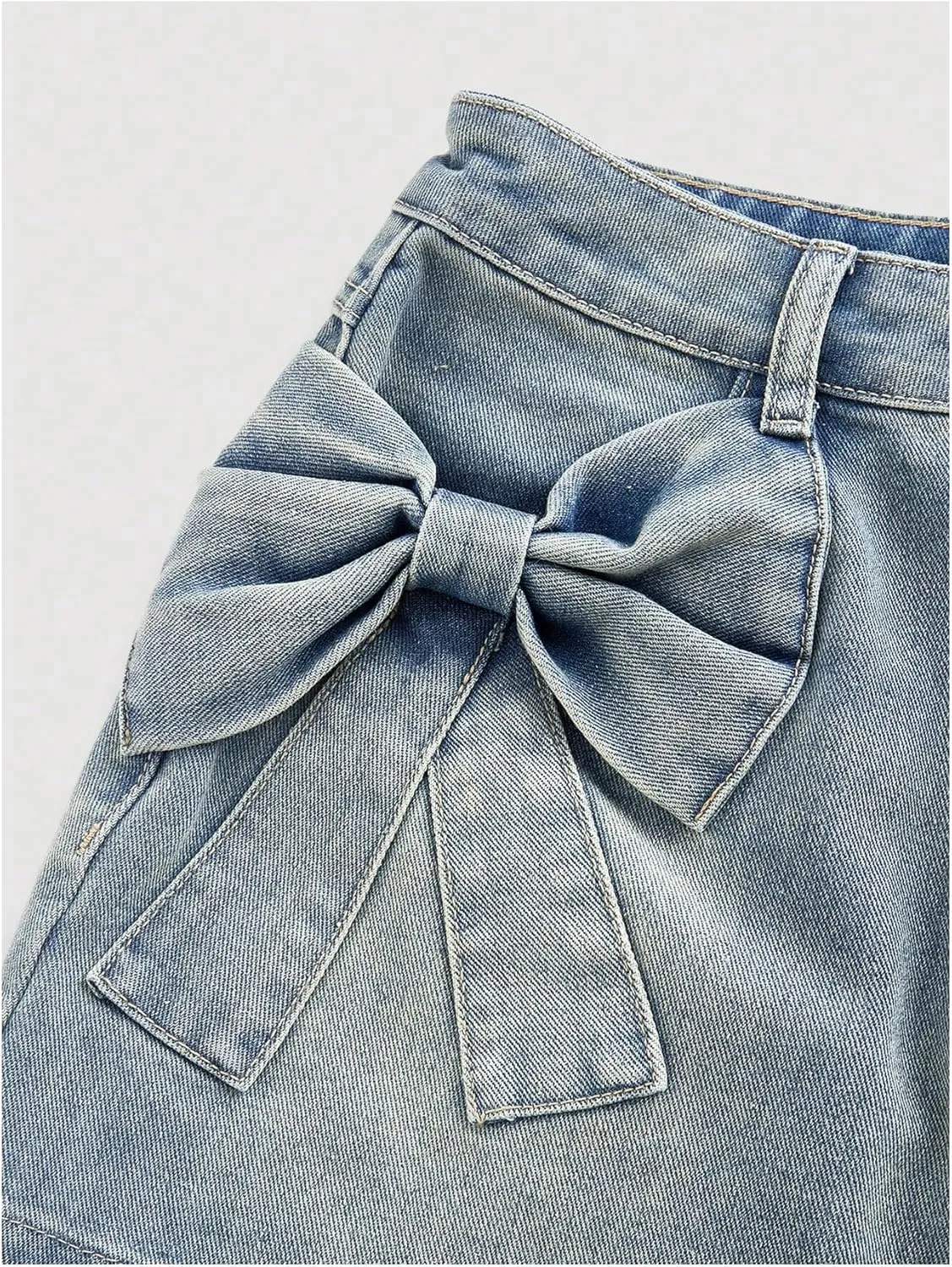 Milumia Women's Bow Knot Front Bodycon Denim Jean Mini Skirt with Pocket