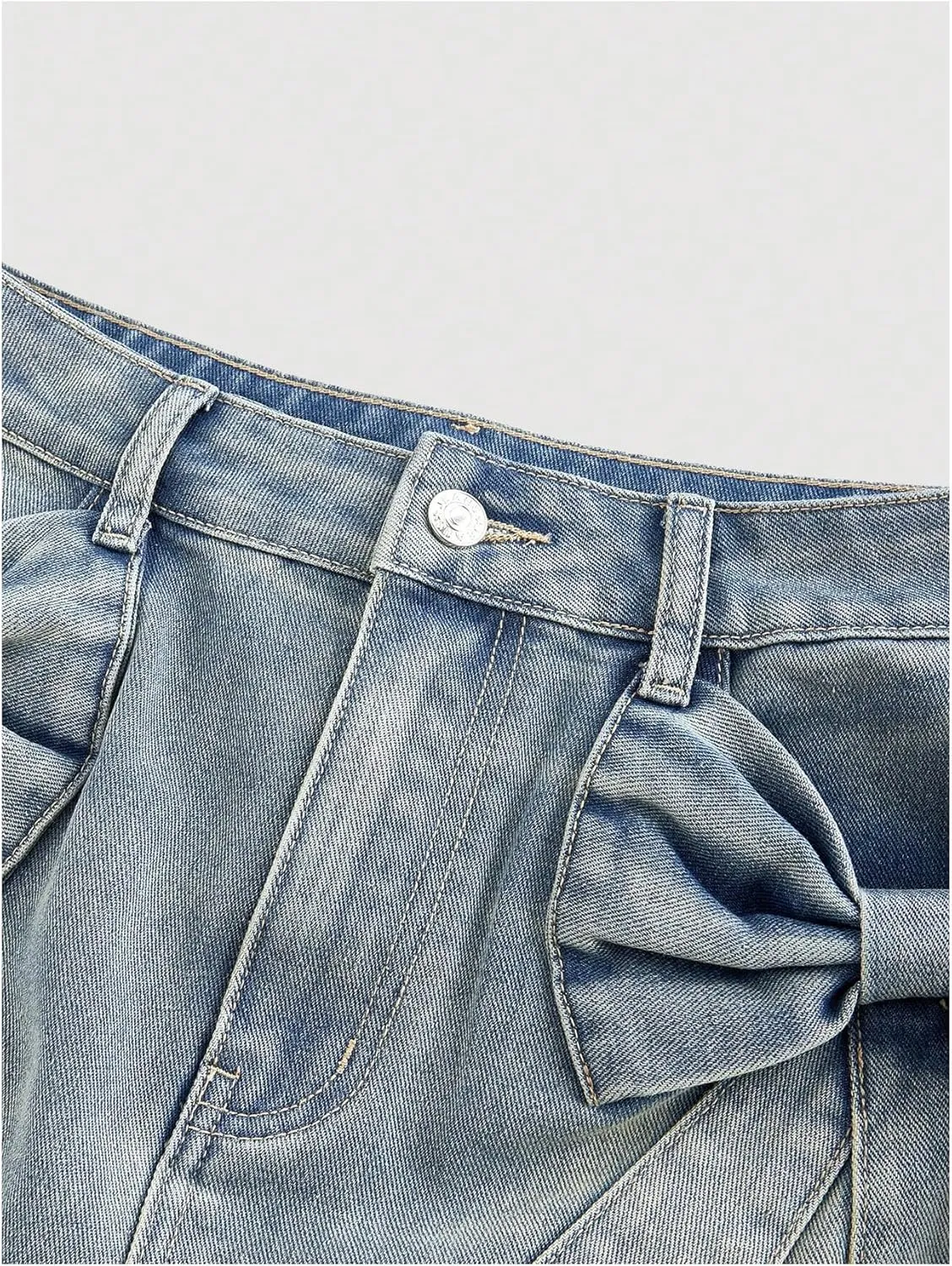 Milumia Women's Bow Knot Front Bodycon Denim Jean Mini Skirt with Pocket