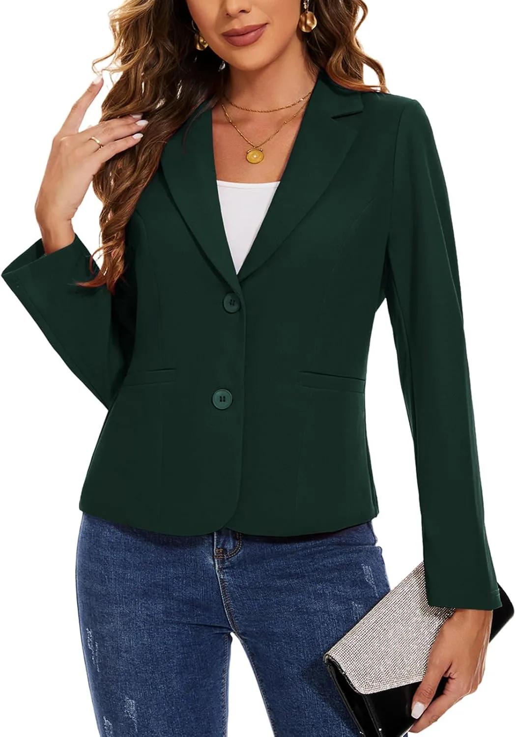 MINTLIMIT Women's Button Front Blazers Long Sleeve Lapel Stretch Casual Office Work Business Blazer Suit Jacket with Pockets