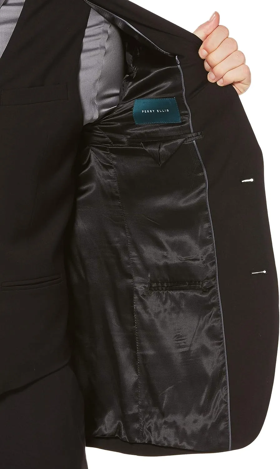 Perry Ellis Men's Solid Stretch Suit Jacket with Chest Pocket, Two-button Closure, Two Front Flap Pockets, Textured Fabric