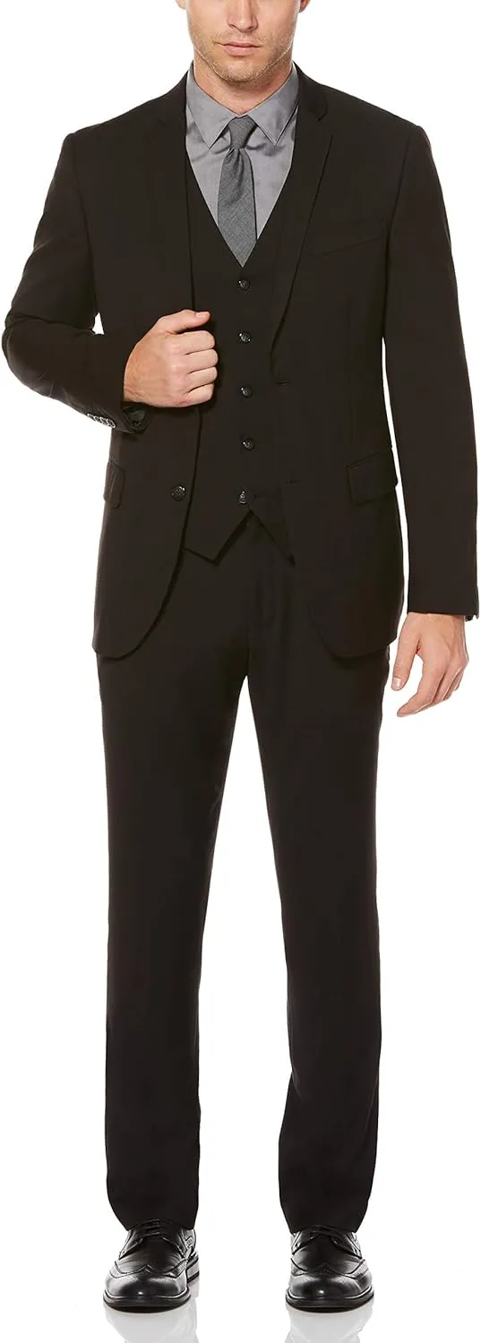 Perry Ellis Men's Solid Stretch Suit Jacket with Chest Pocket, Two-button Closure, Two Front Flap Pockets, Textured Fabric