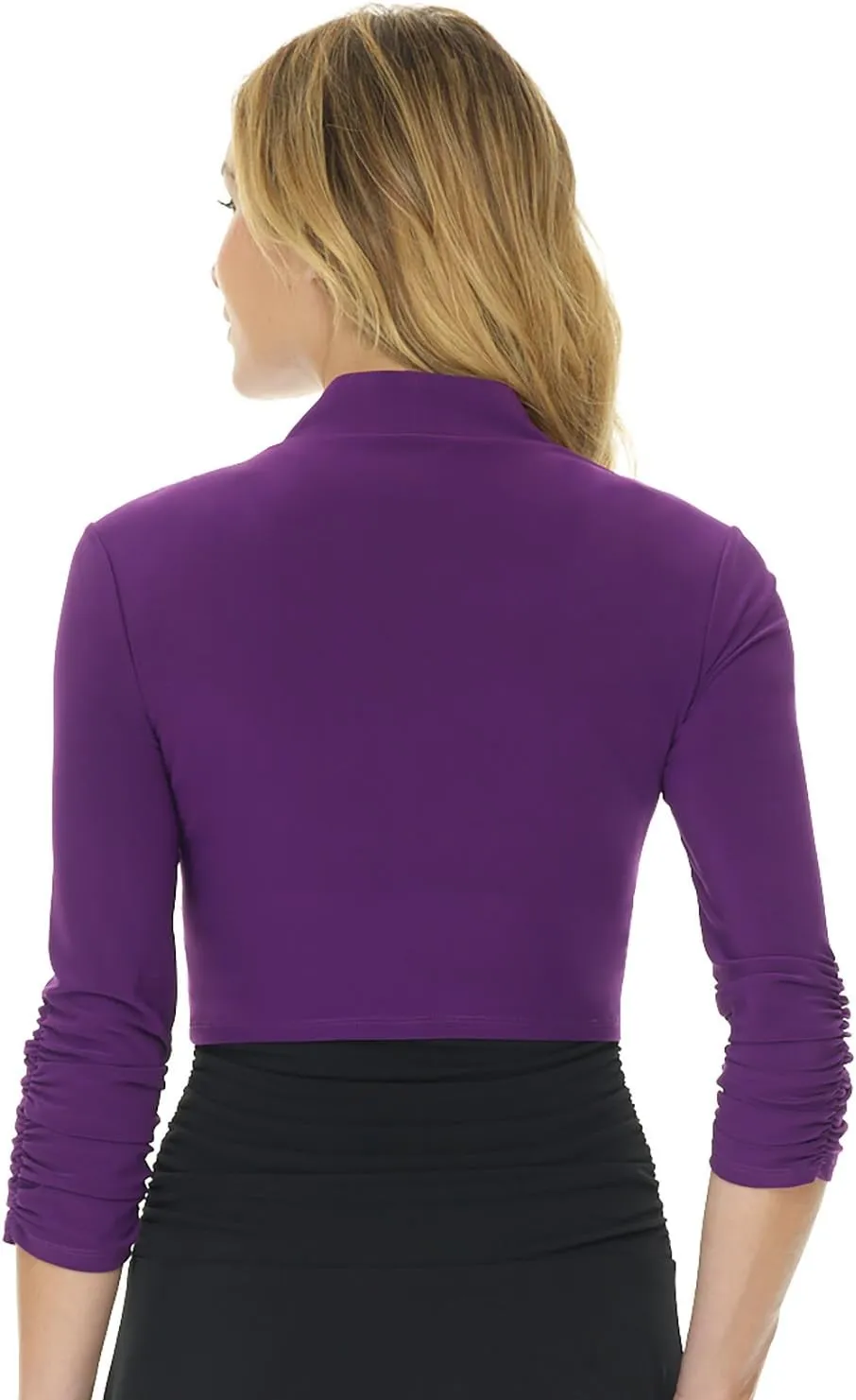 Rekucci Women's Chic Soft Knit Stretch Bolero Shrug with Ruched Sleeves
