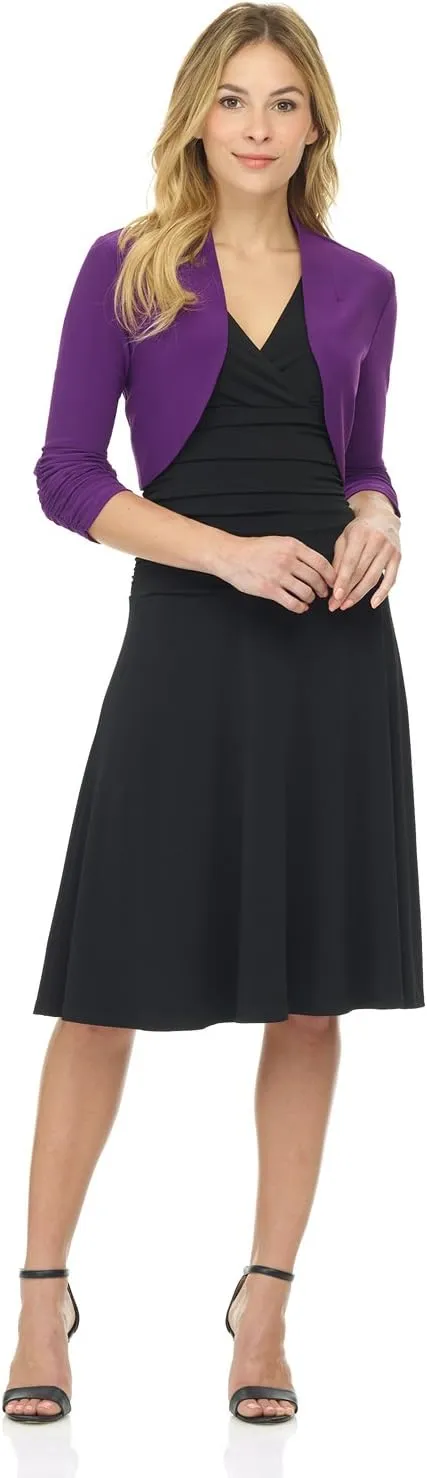 Rekucci Women's Chic Soft Knit Stretch Bolero Shrug with Ruched Sleeves