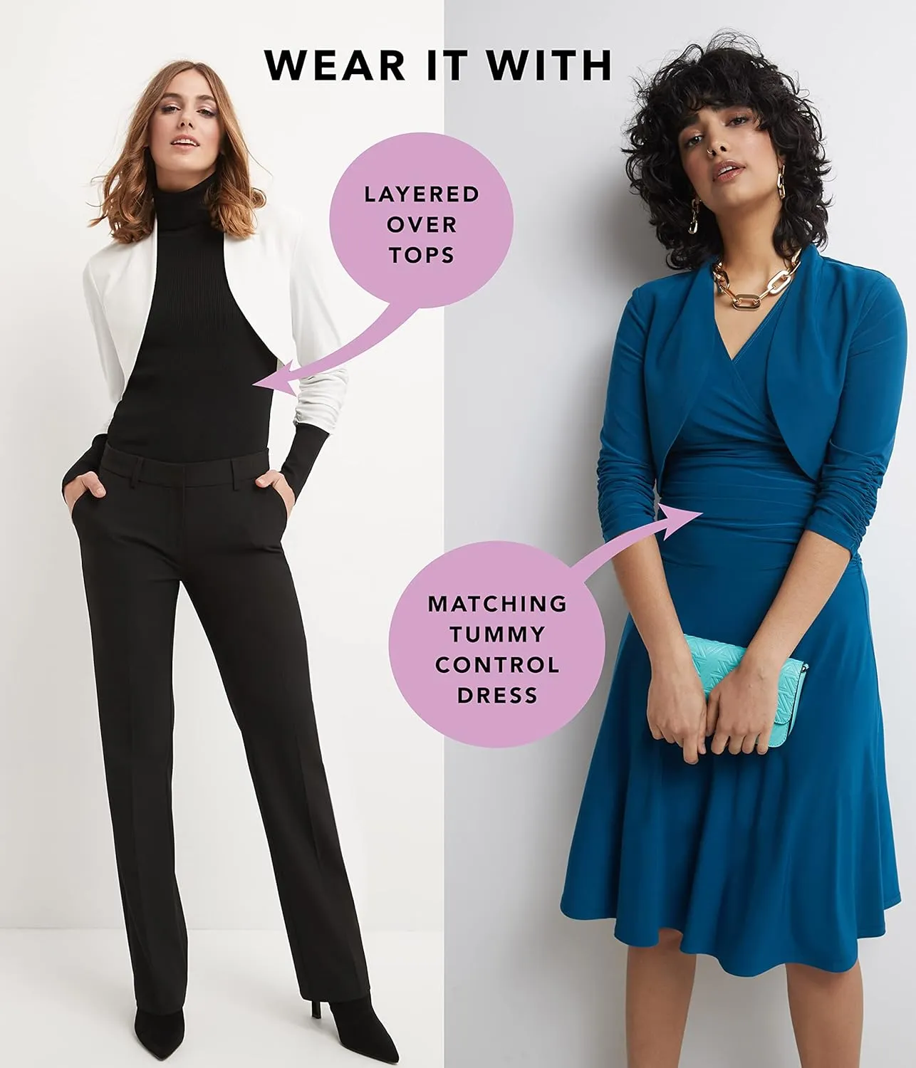 Rekucci Women's Chic Soft Knit Stretch Bolero Shrug with Ruched Sleeves