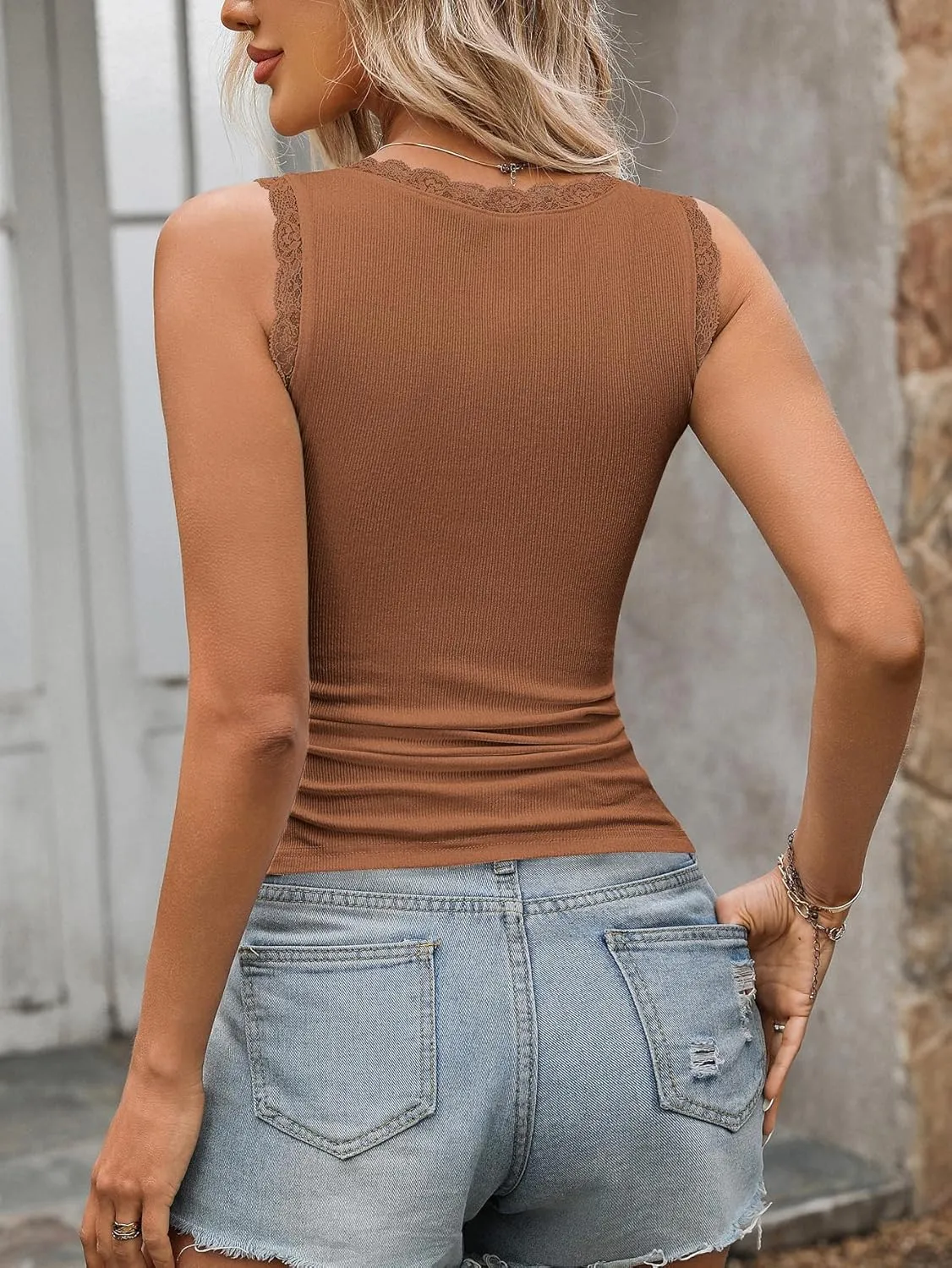 Rooscier Women's Lace Camisole Tank Tops Soft Stretch Ribbed Modal Cami Undershirt