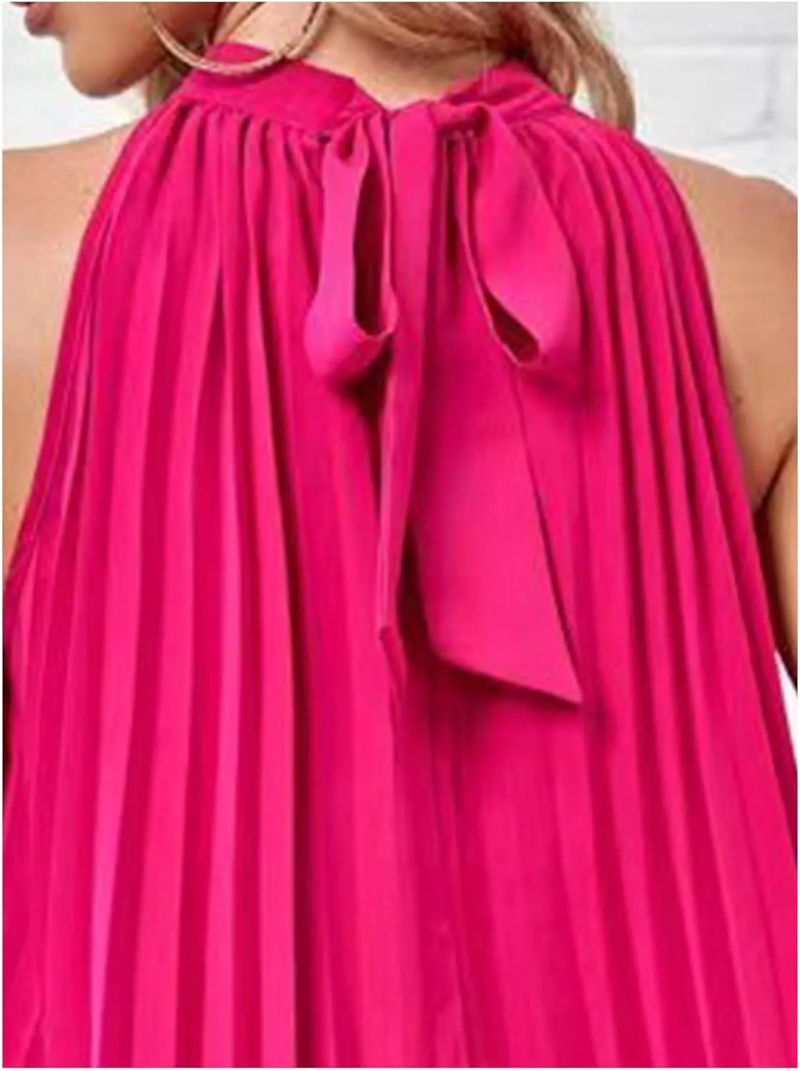 SEMATOMALA Women's Halter Neck Pleated Short Dress Sleeveless Tie Back Swing Mini Dress Casual A Line Flowy Dress