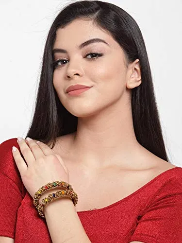 Shining Diva Fashion Multicolour Metal Base Metal Latest Traditional Bangles for Women and Girls (11382b_2.6, Set of 2), multicolor