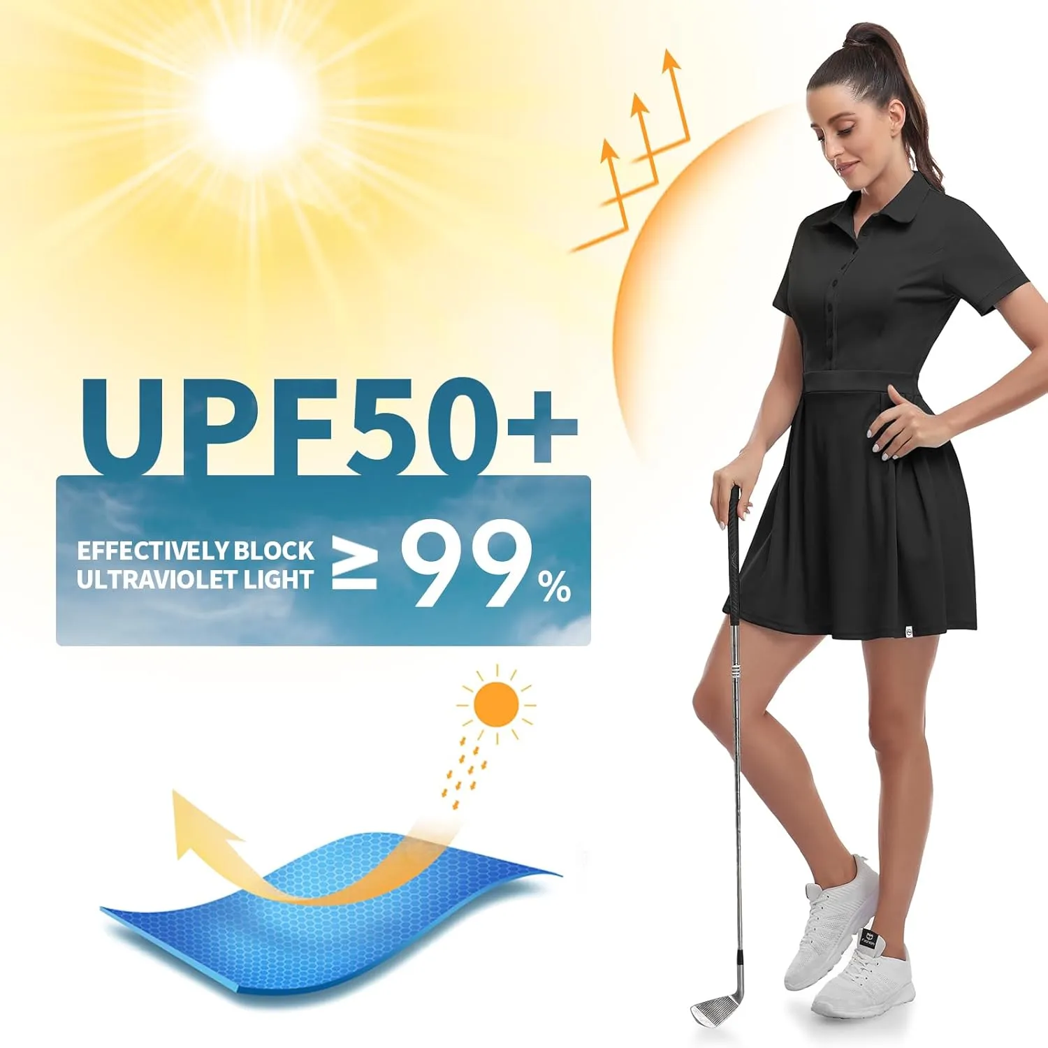 Soneven Women Polo Golf Tennis Dress Built in Shorts Short Sleeve Workout Athletic Pleated Dresses with Pockets