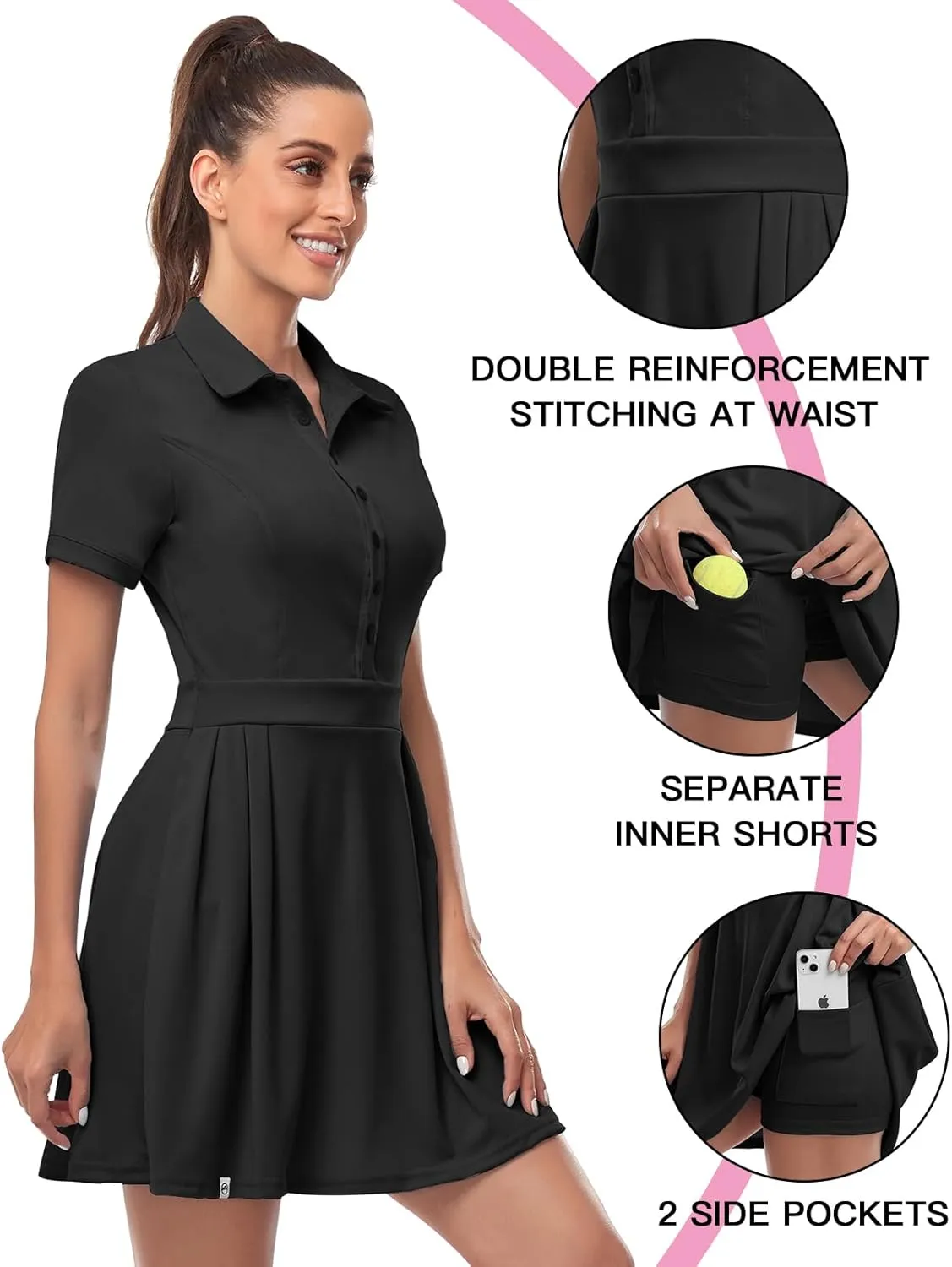 Soneven Women Polo Golf Tennis Dress Built in Shorts Short Sleeve Workout Athletic Pleated Dresses with Pockets