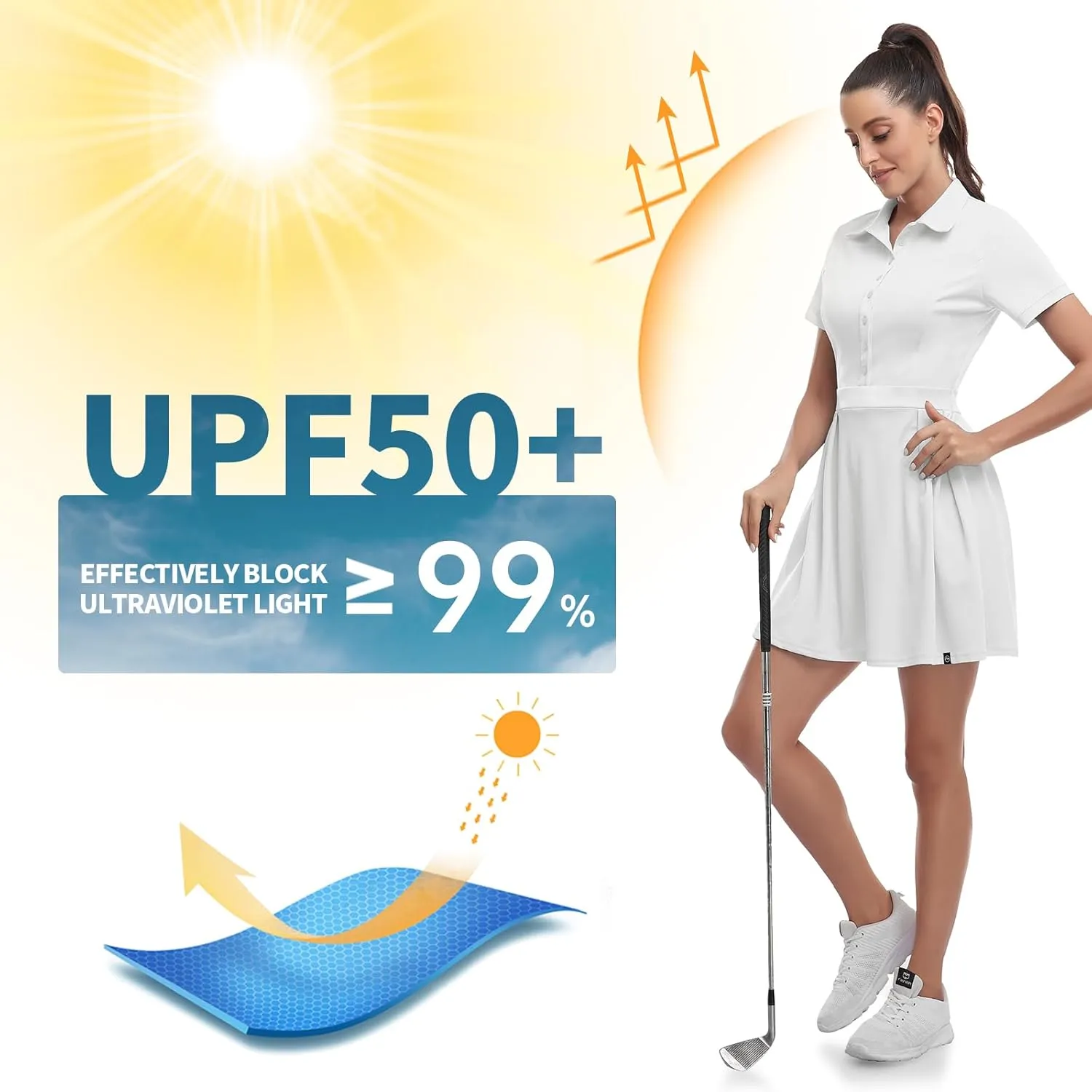 Soneven Women Polo Golf Tennis Dress Built in Shorts Short Sleeve Workout Athletic Pleated Dresses with Pockets