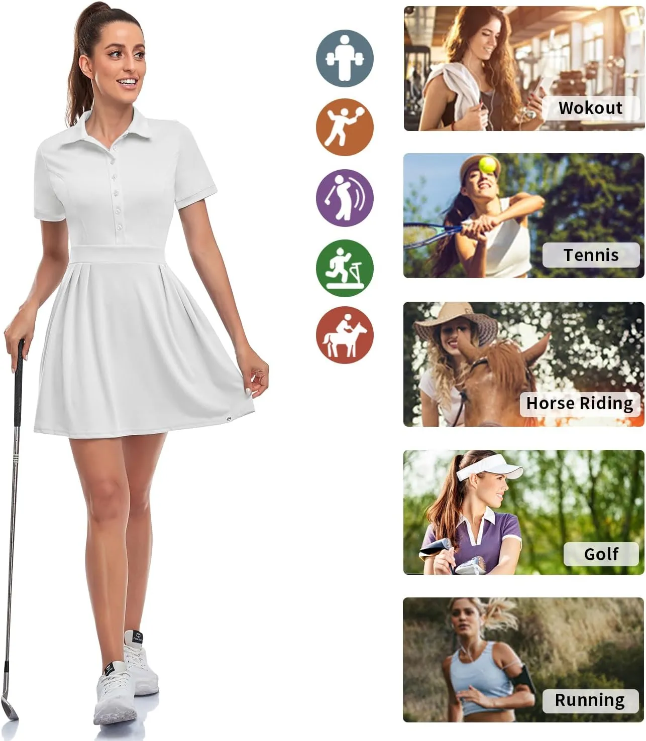 Soneven Women Polo Golf Tennis Dress Built in Shorts Short Sleeve Workout Athletic Pleated Dresses with Pockets
