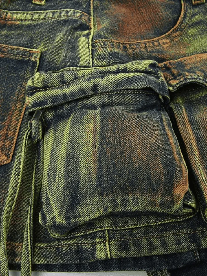 Street Asymmetric Pocket Denim Skirt