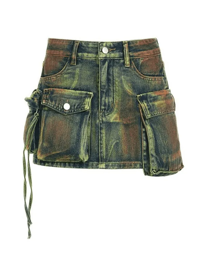Street Asymmetric Pocket Denim Skirt