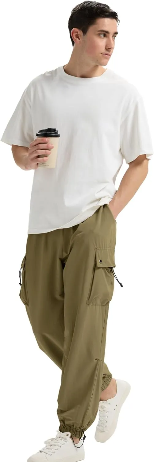 Susclude Parachute Cargo Pants for Men Loose Fit Baggy Sweatpants Casual Pant with Pocket Outdoor Drawstring Trousers 2025