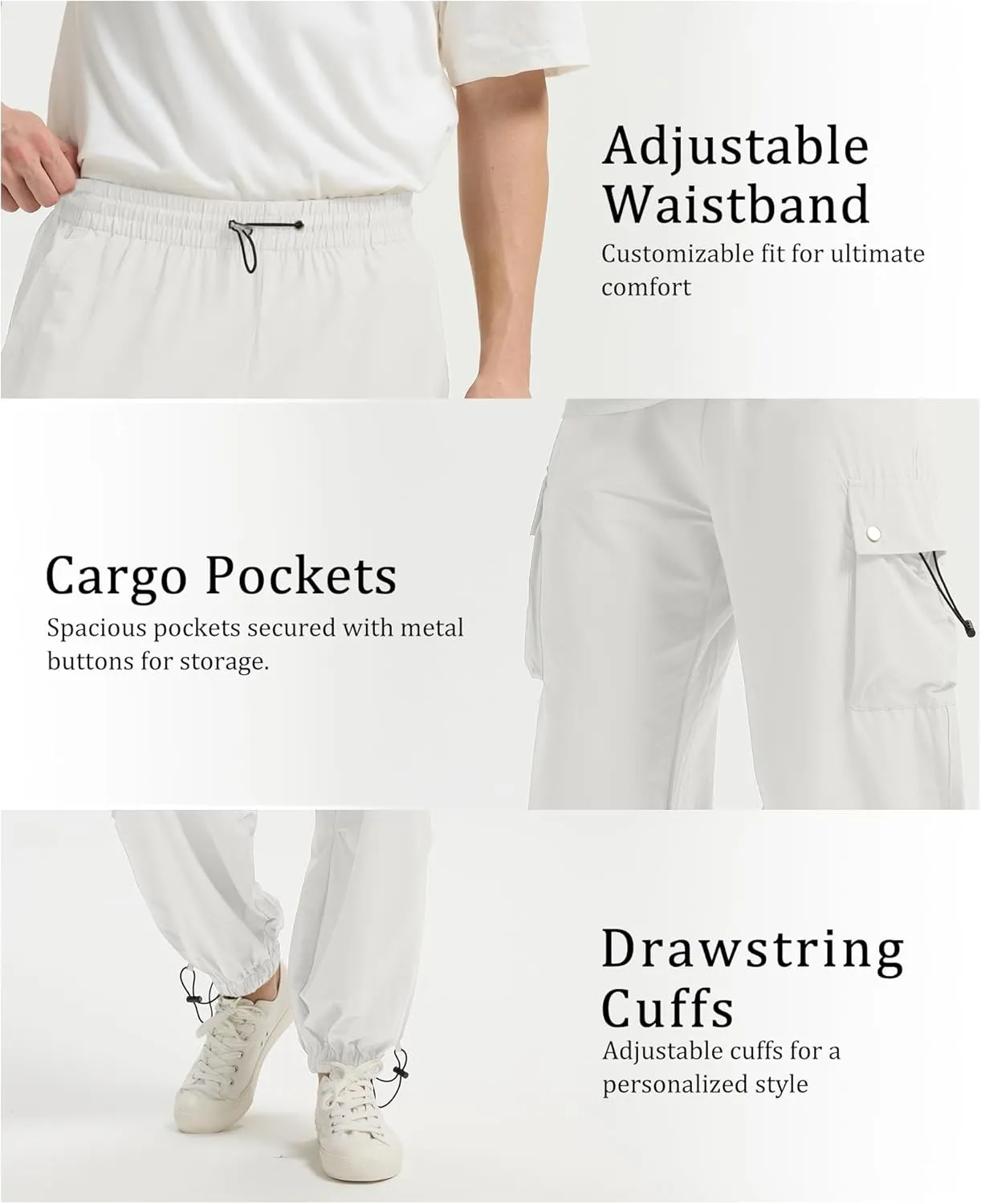 Susclude Parachute Cargo Pants for Men Loose Fit Baggy Sweatpants Casual Pant with Pocket Outdoor Drawstring Trousers 2025