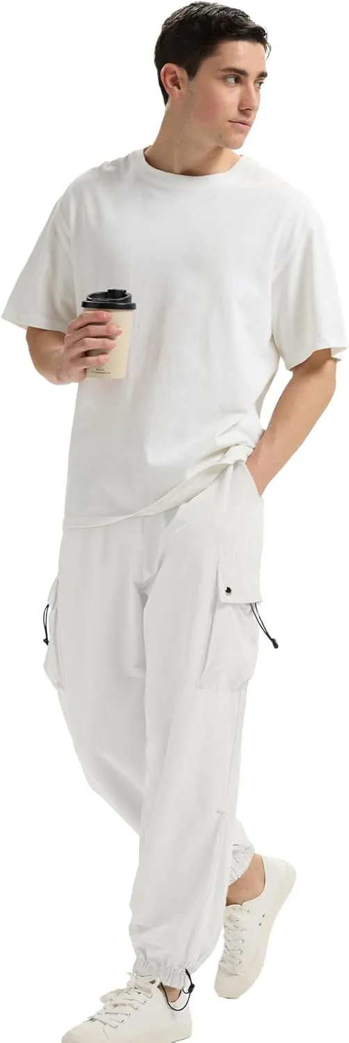 Susclude Parachute Cargo Pants for Men Loose Fit Baggy Sweatpants Casual Pant with Pocket Outdoor Drawstring Trousers 2025