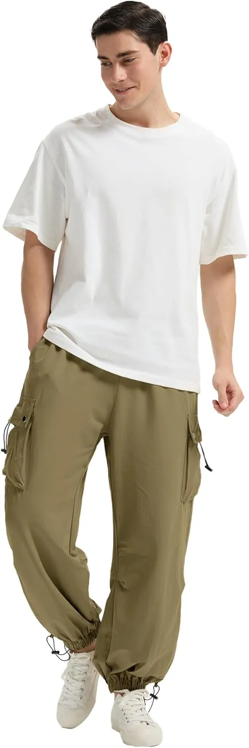 Susclude Parachute Cargo Pants for Men Loose Fit Baggy Sweatpants Casual Pant with Pocket Outdoor Drawstring Trousers 2025