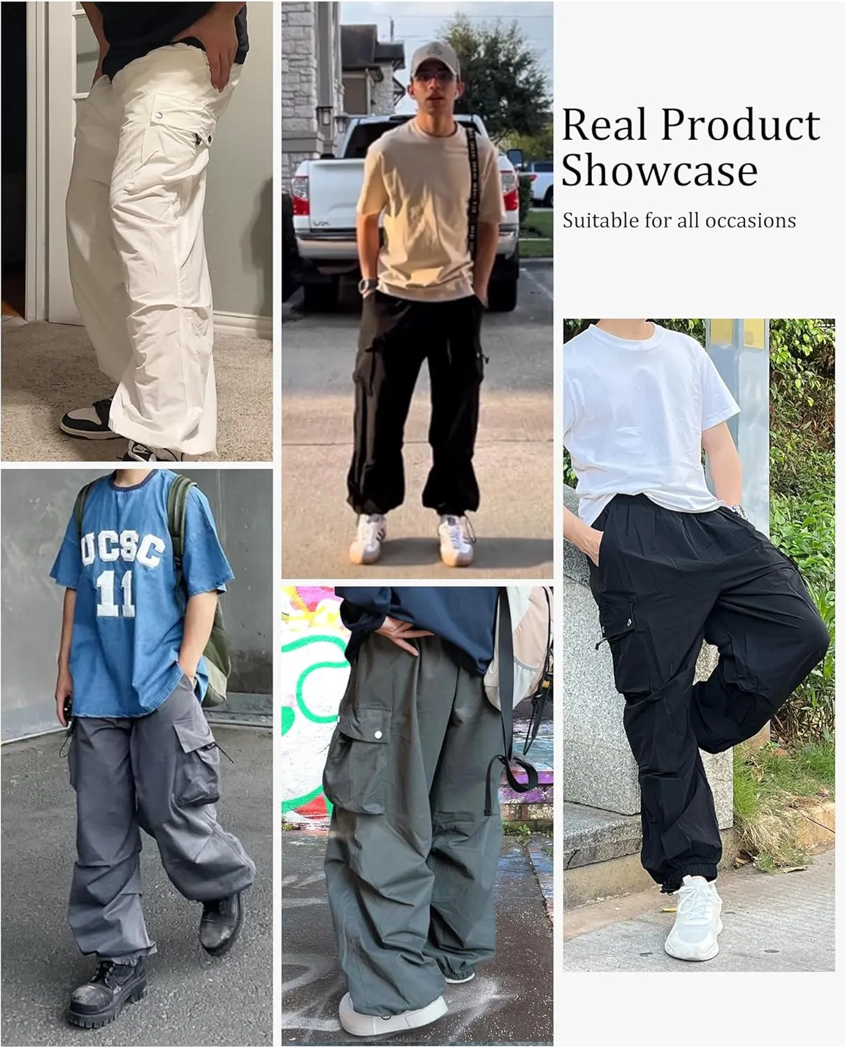 Susclude Parachute Cargo Pants for Men Loose Fit Baggy Sweatpants Casual Pant with Pocket Outdoor Drawstring Trousers 2025
