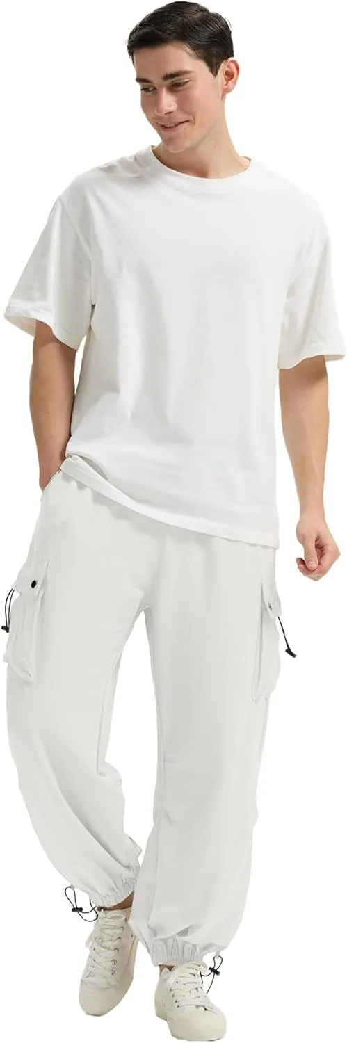 Susclude Parachute Cargo Pants for Men Loose Fit Baggy Sweatpants Casual Pant with Pocket Outdoor Drawstring Trousers 2025