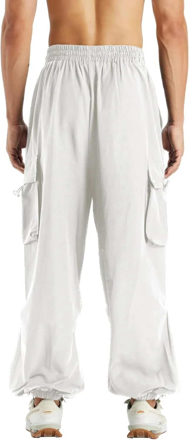 Susclude Parachute Cargo Pants for Men Loose Fit Baggy Sweatpants Casual Pant with Pocket Outdoor Drawstring Trousers 2025