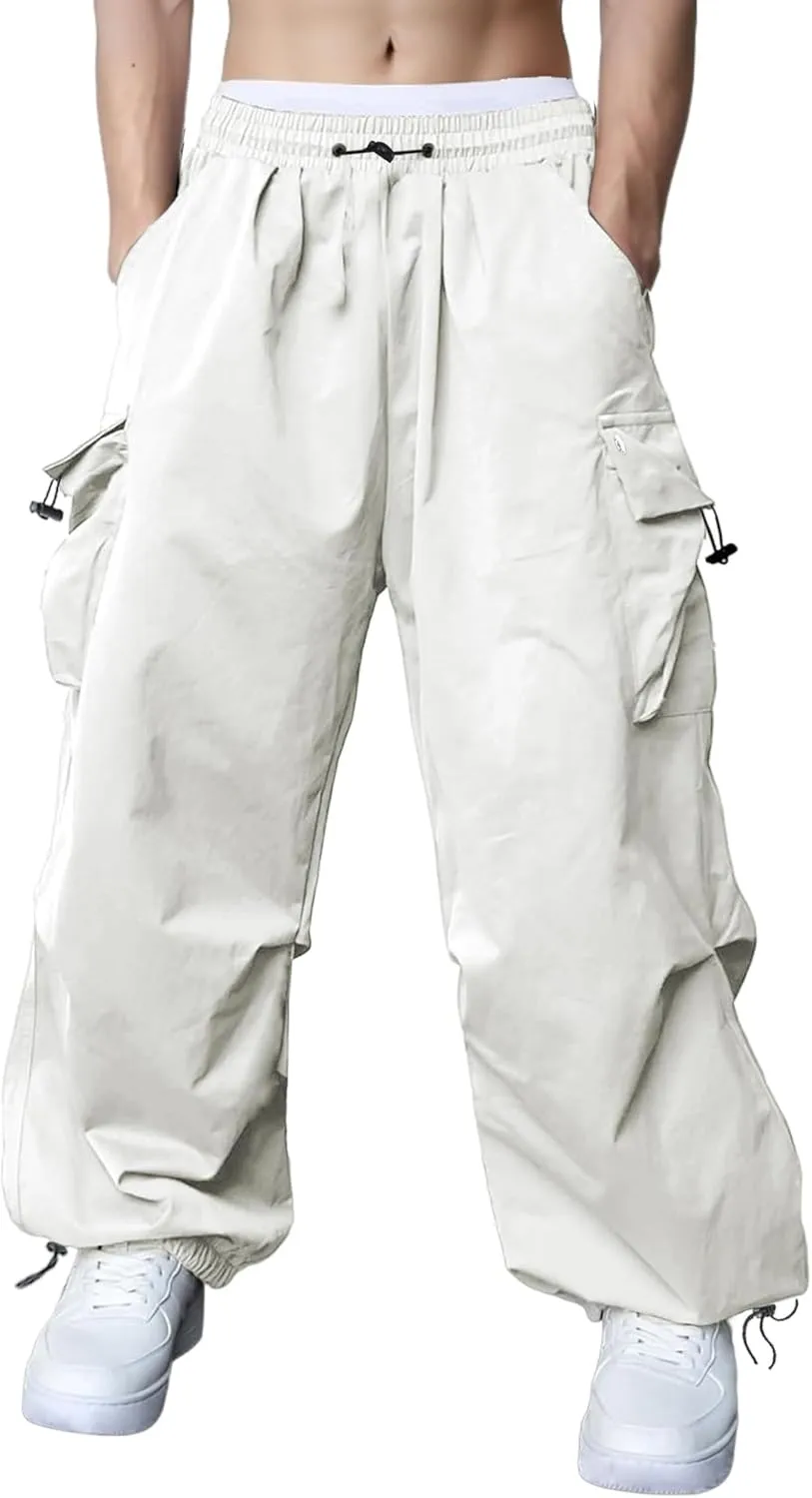 Susclude Parachute Cargo Pants for Men Loose Fit Baggy Sweatpants Casual Pant with Pocket Outdoor Drawstring Trousers 2025