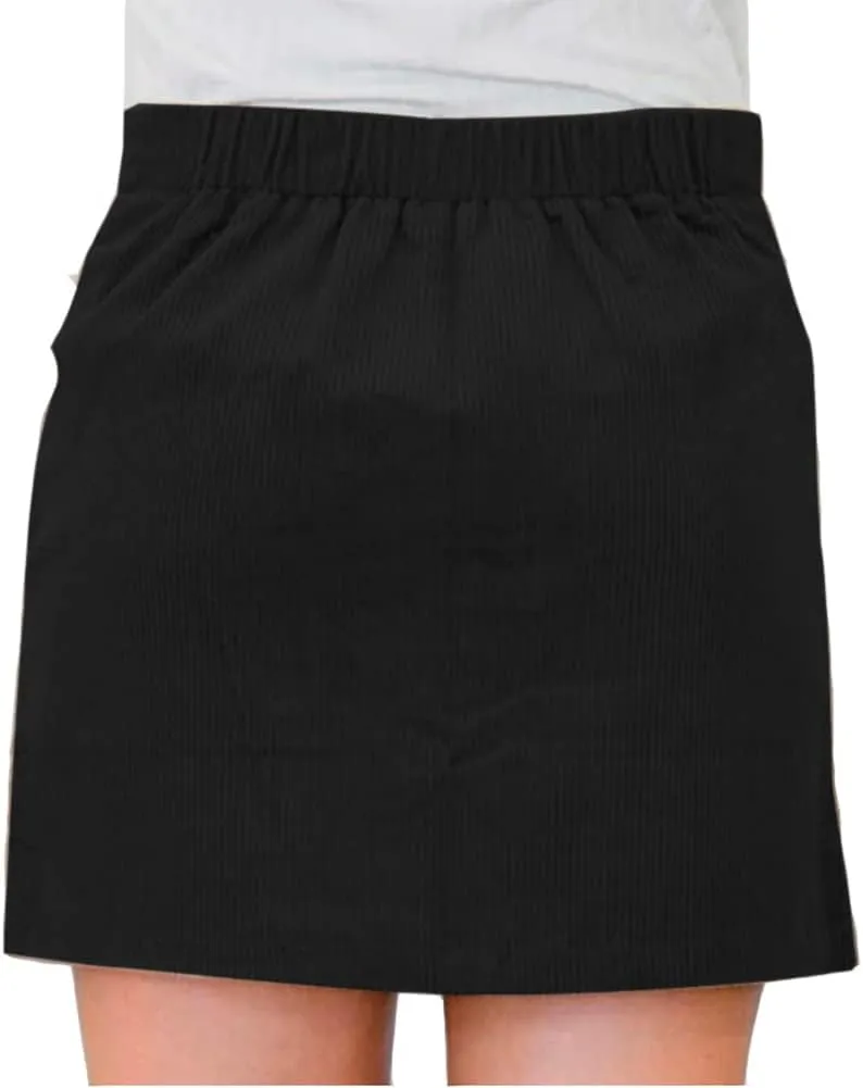 Susupeng Women High Waist Soft Faux Suede Button Down Skirt Slim Back Zip Side Pocket Mini Skirts