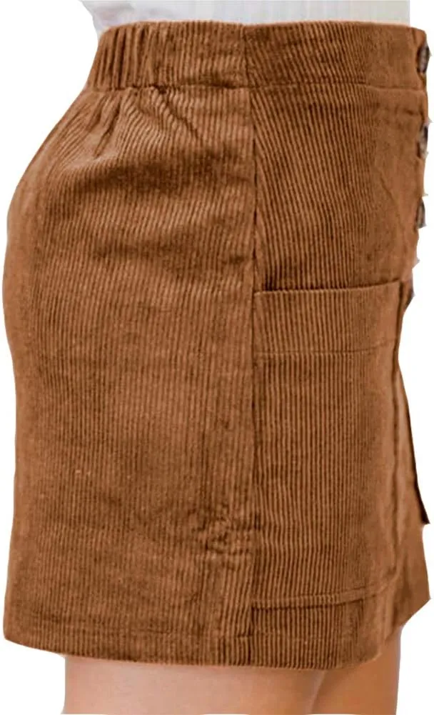 Susupeng Women High Waist Soft Faux Suede Button Down Skirt Slim Back Zip Side Pocket Mini Skirts