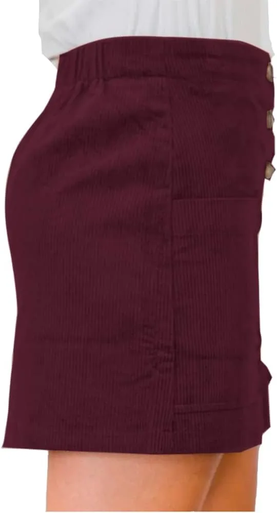 Susupeng Women High Waist Soft Faux Suede Button Down Skirt Slim Back Zip Side Pocket Mini Skirts