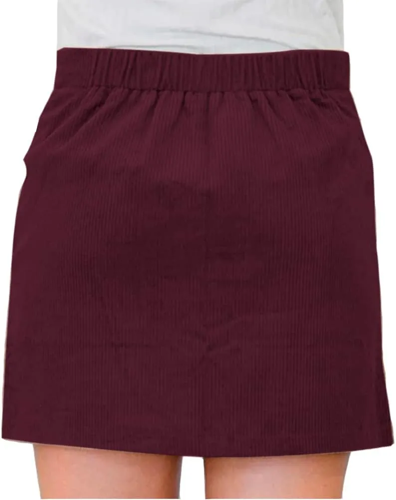 Susupeng Women High Waist Soft Faux Suede Button Down Skirt Slim Back Zip Side Pocket Mini Skirts