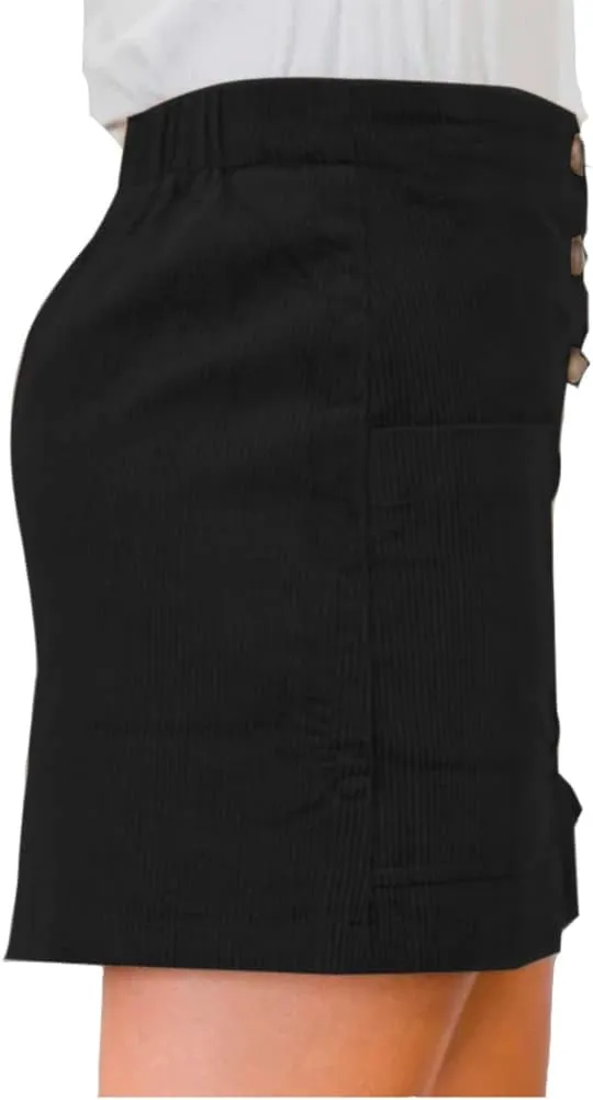 Susupeng Women High Waist Soft Faux Suede Button Down Skirt Slim Back Zip Side Pocket Mini Skirts