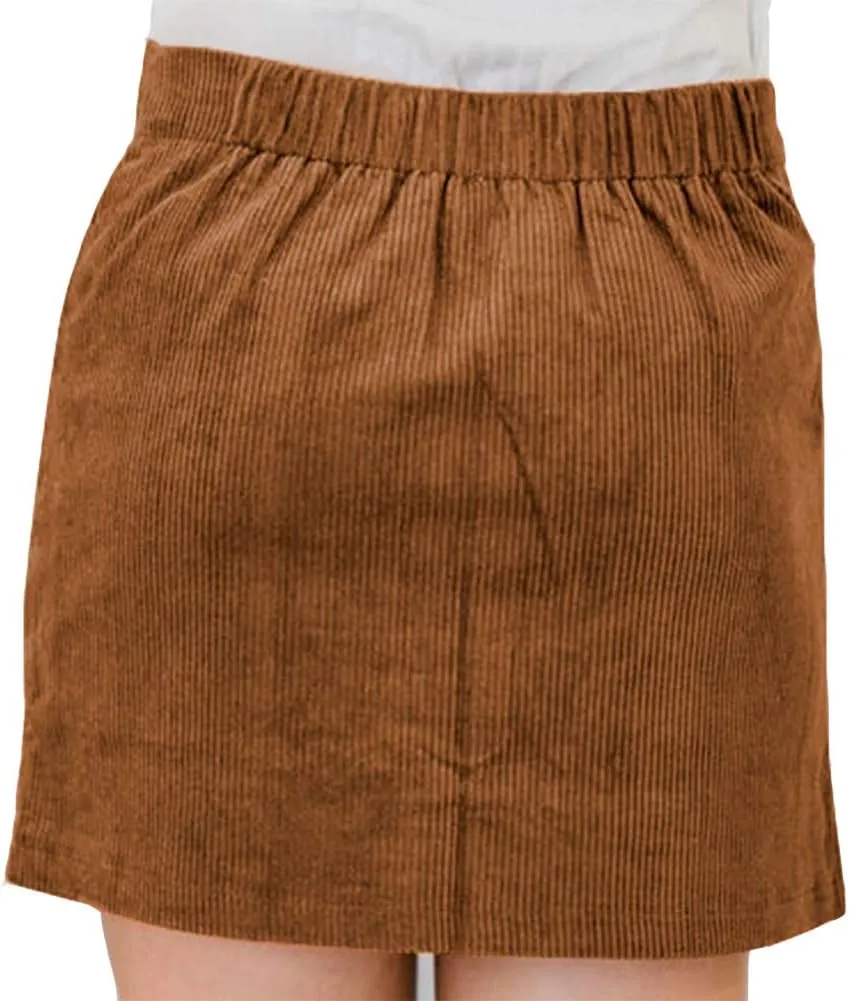 Susupeng Women High Waist Soft Faux Suede Button Down Skirt Slim Back Zip Side Pocket Mini Skirts