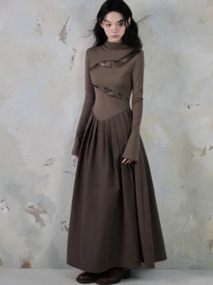 Switching Design Draped Pleated Dress【s0000004396】