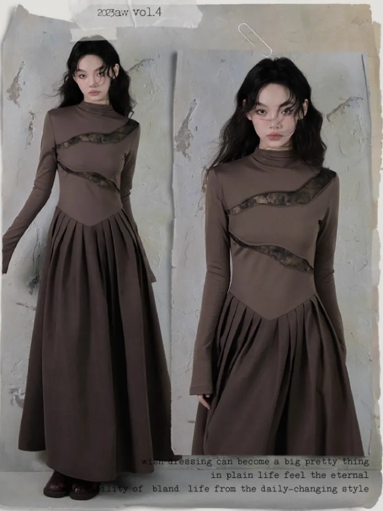 Switching Design Draped Pleated Dress【s0000004396】