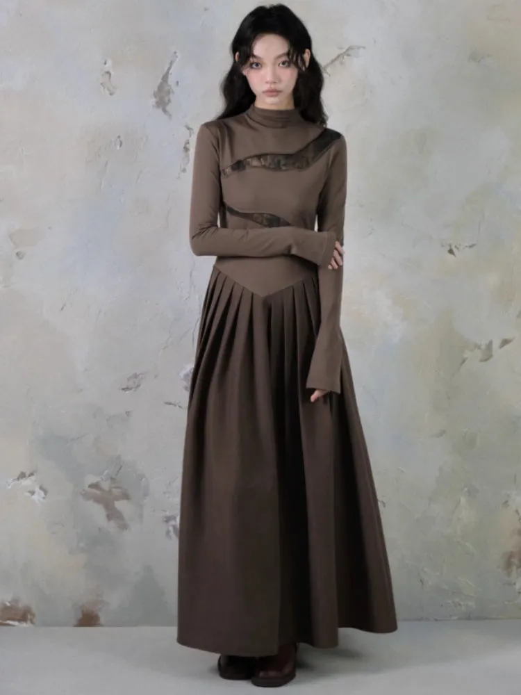 Switching Design Draped Pleated Dress【s0000004396】