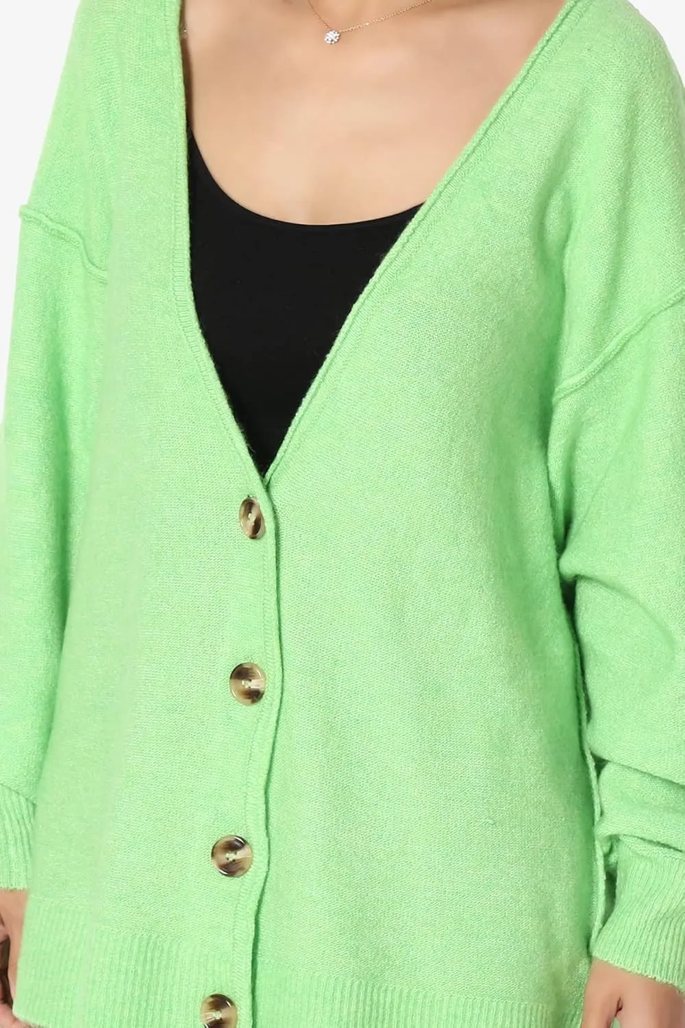 TheMogan S~3X Loose Button Front Long Sleeve Melange Color Knit Cardigan Sweater