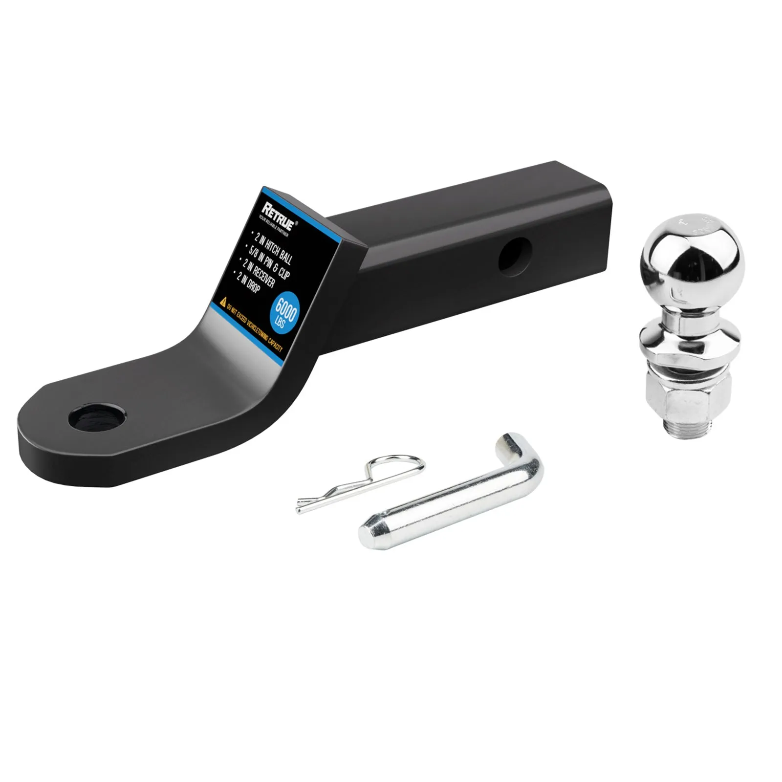 Trailer Hitch Mount w/ 2" Ball, Fit 2" Receiver, 6000lb, 2" Drop Towing Ball Kit
