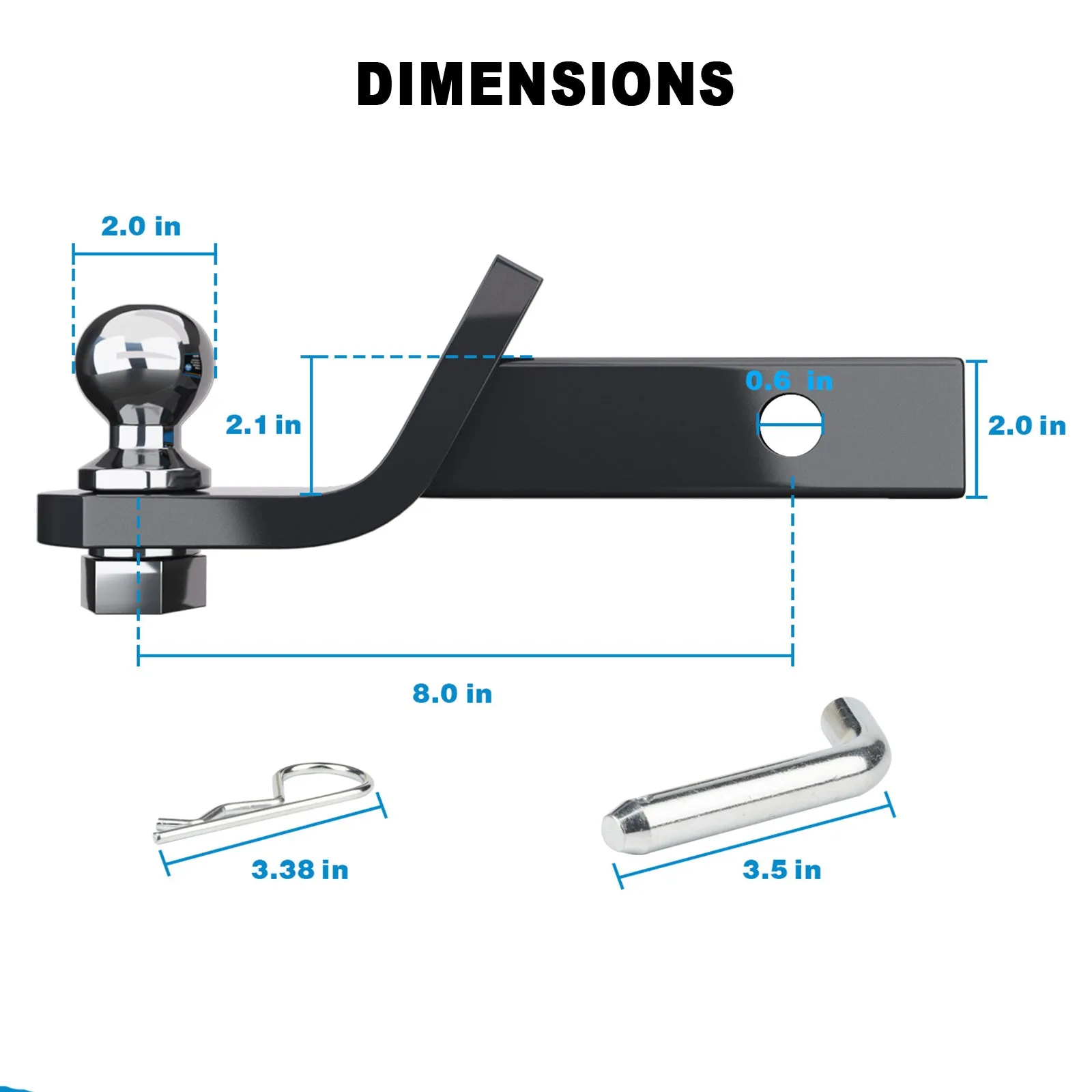 Trailer Hitch Mount w/ 2" Ball, Fit 2" Receiver, 6000lb, 2" Drop Towing Ball Kit