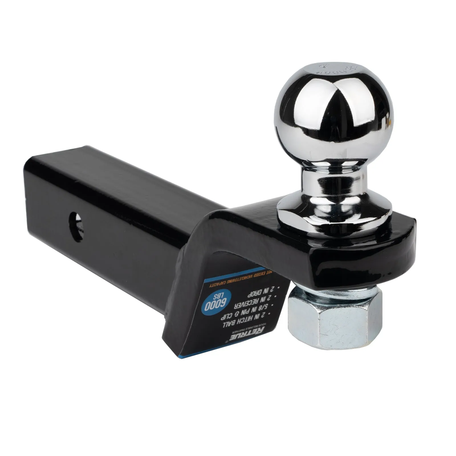 Trailer Hitch Mount w/ 2" Ball, Fit 2" Receiver, 6000lb, 2" Drop Towing Ball Kit