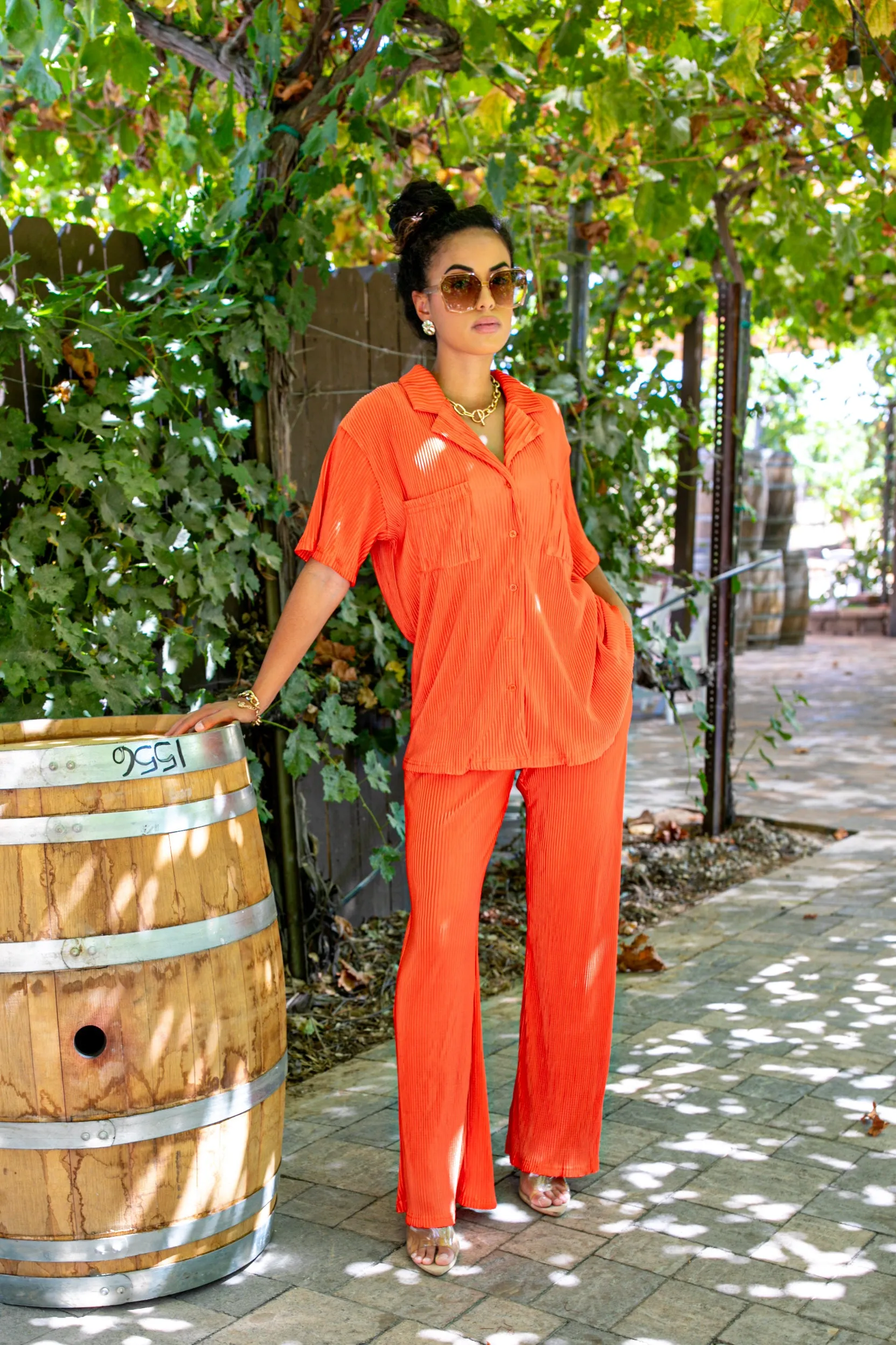 Vava Voom Pleated Plisse Pant Set