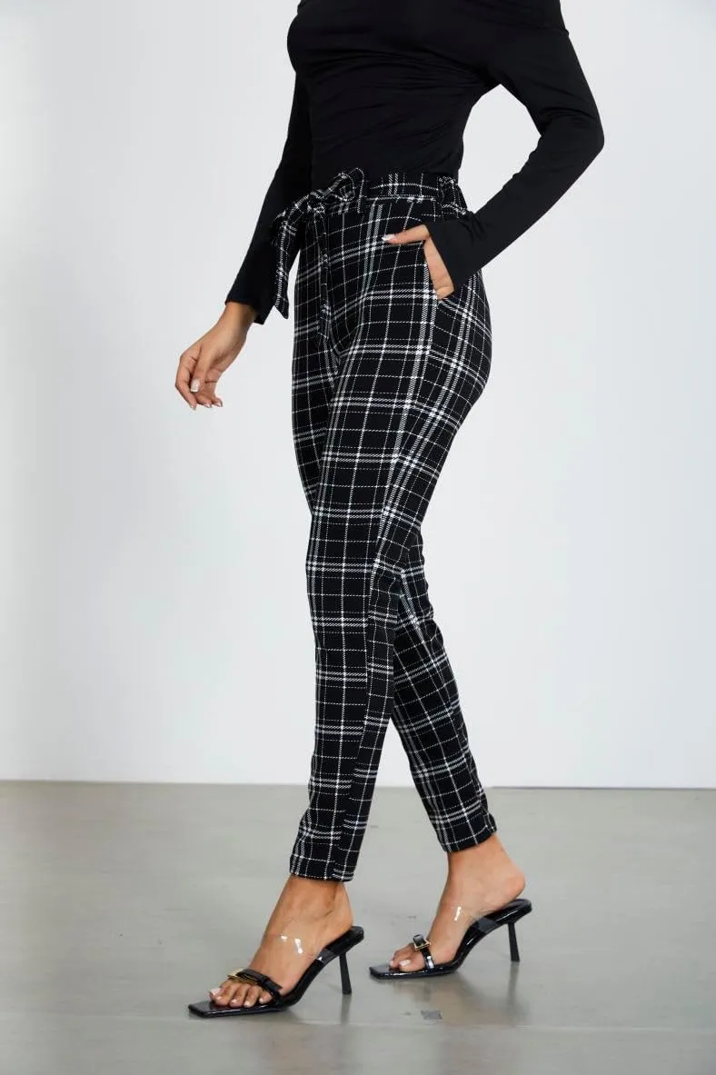 WDIRARA Women's Stretchy Plaid Print Pants Soft Skinny Regular Fashion Leggings
