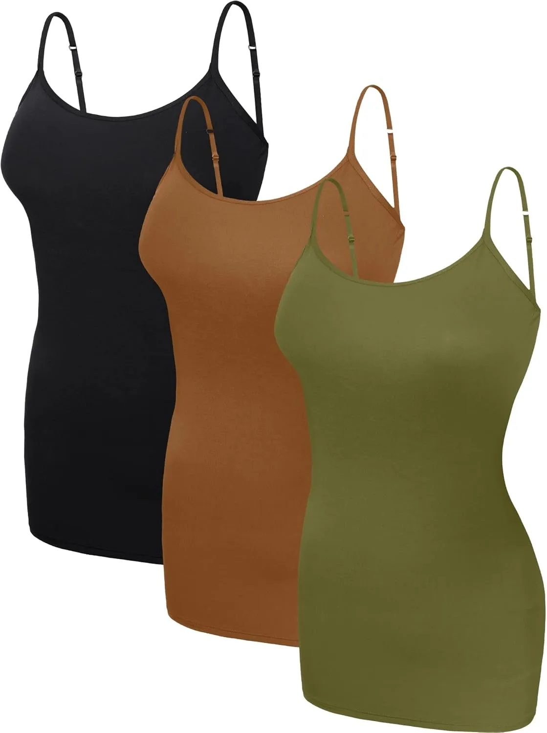 WILLBOND 3 Pieces Women Basic Long Tanks Adjustable Spaghetti Strap Camisole Top