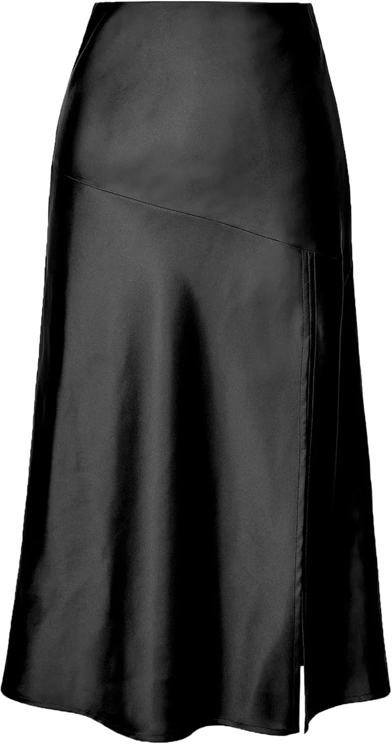 Women Summer High Waist Wrap Ruffled Side Slit Adjustable Waistband Midi Skirt