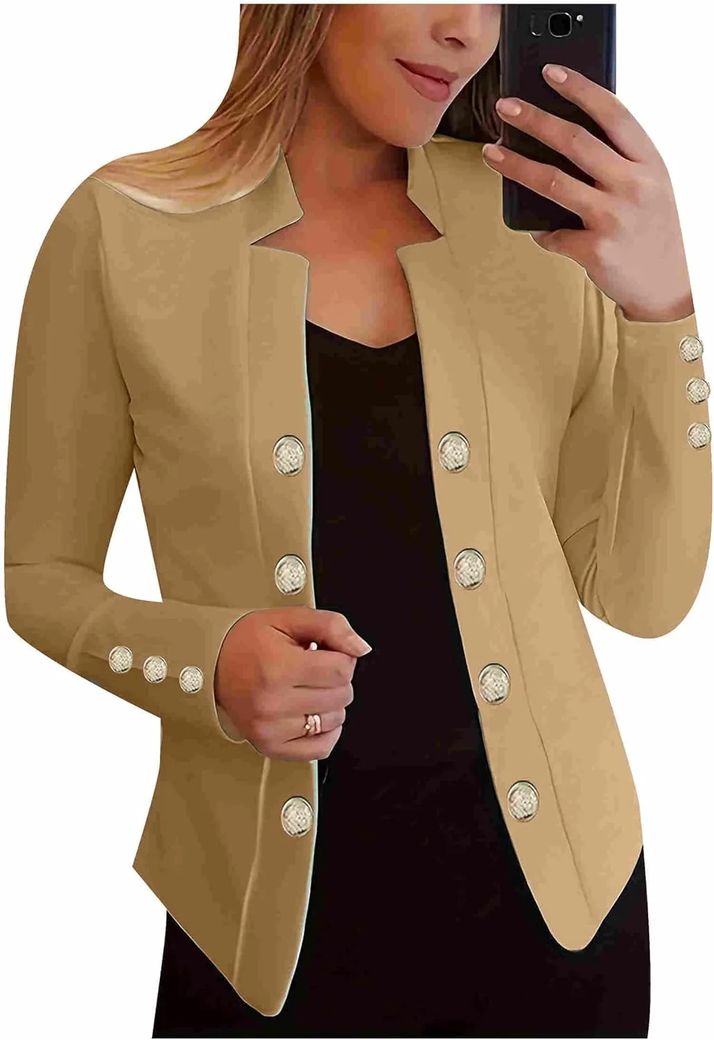 Women's Double Button Loose Fit Suit Jackets Notch Lapel Work Office Blazers Casual Open Front Blazer