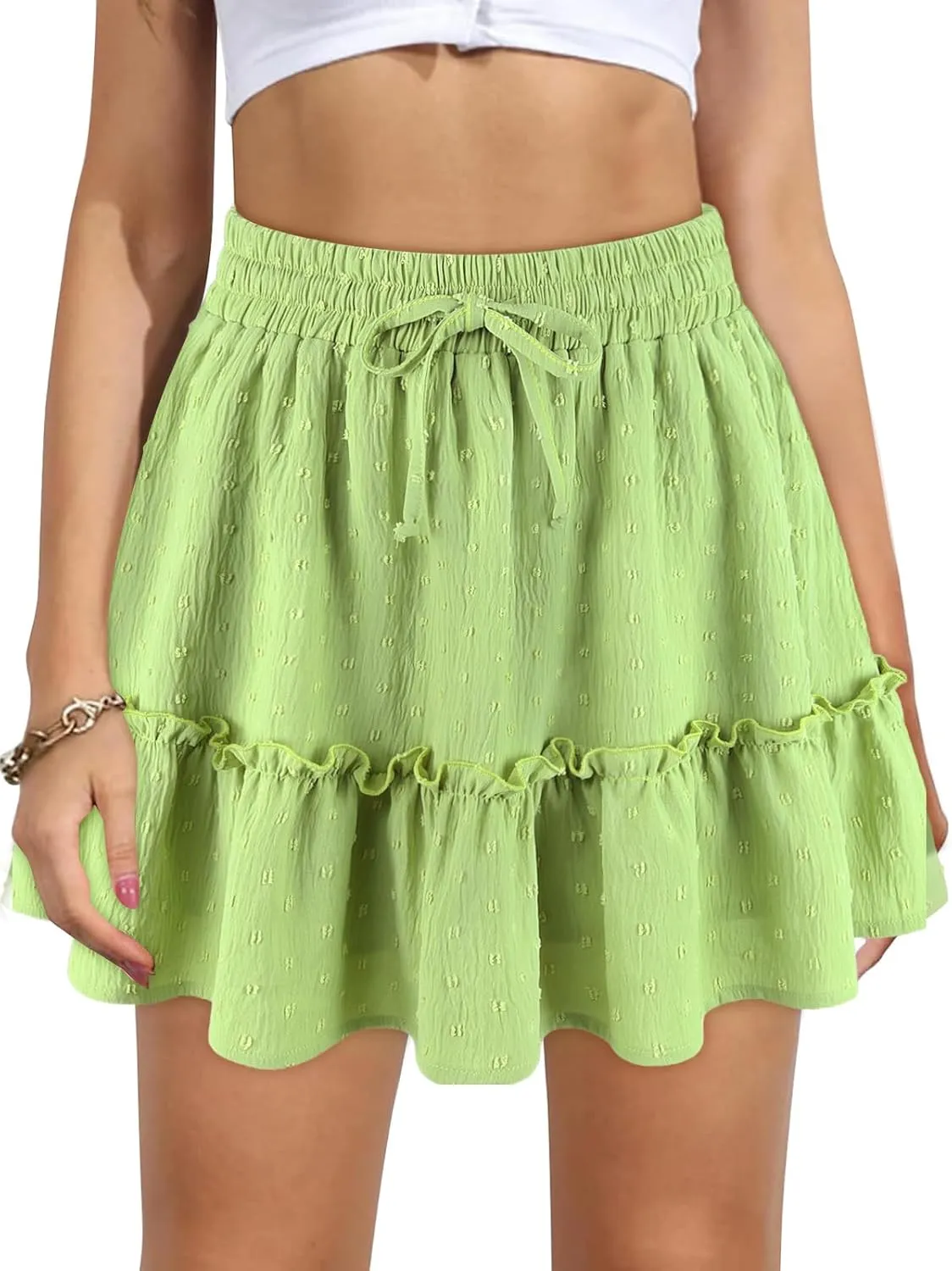 Women's High Waist Ruffle Mini Skirt Built in Shorts A Line Flowy Boho Skirt with Pockets