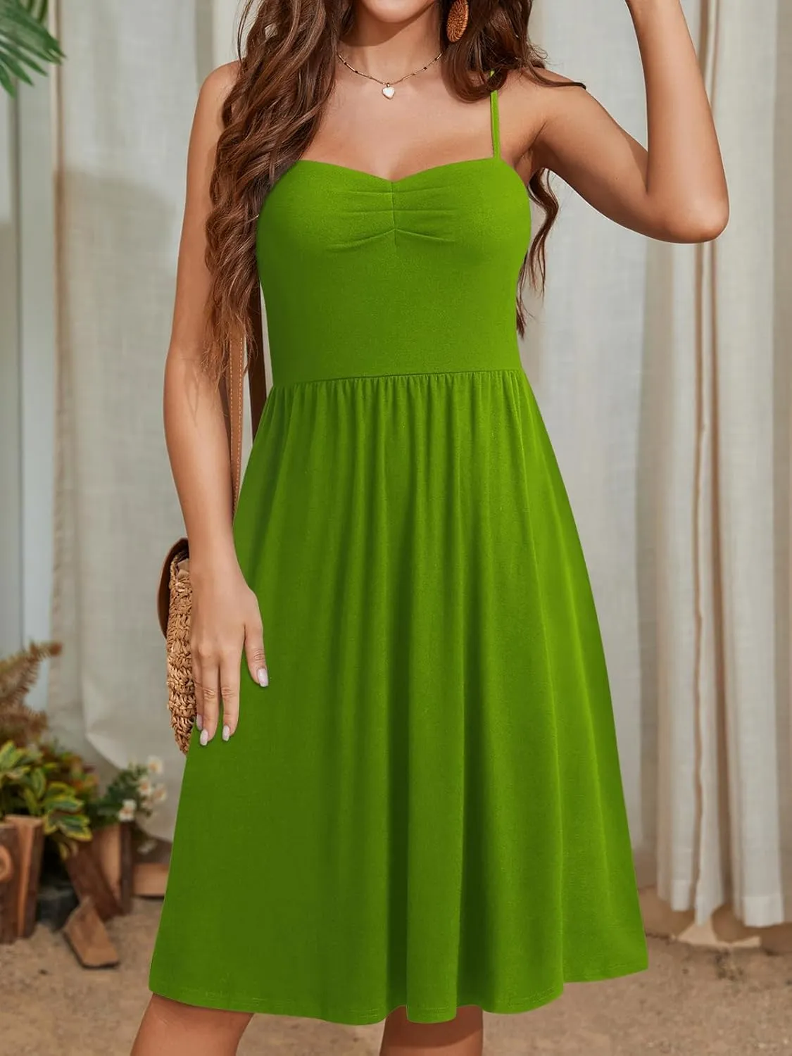 YATHON Summer Casual Dress for Women 2025 Vacation Beach Dresses Adjustable Spaghetti Strap Sundress with Pockets
